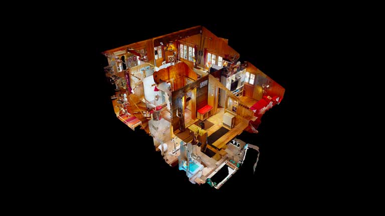 Visite virtuelle d'une maison vu du haut avec un fond noir. C'est un exemple typique des tours virtuelles réalisés par My Virtual Tour.